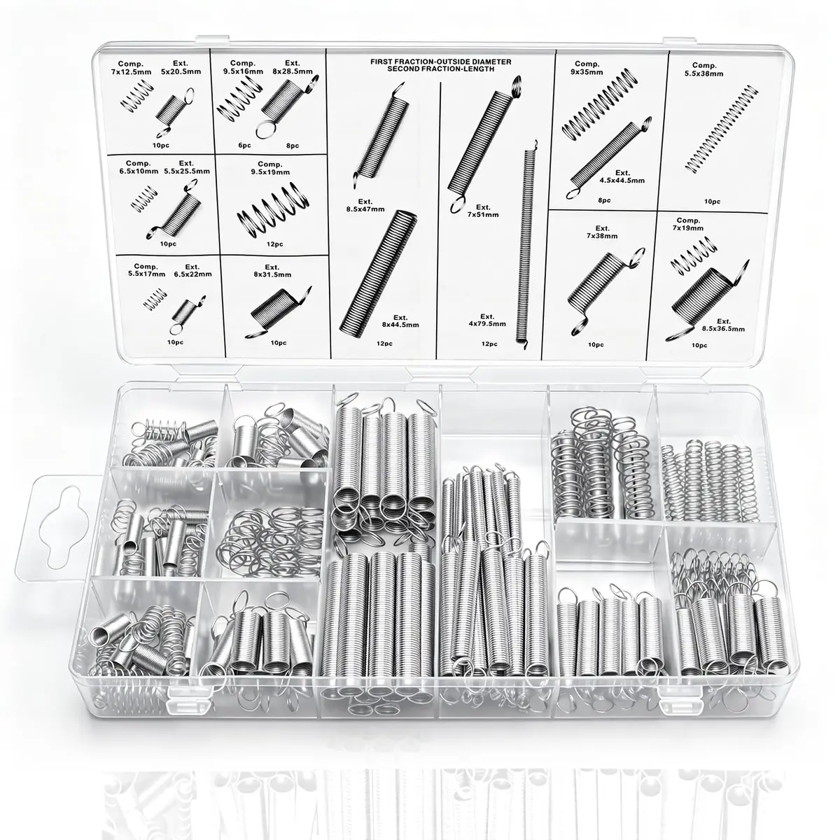 Dianrui 200PCS Spring Assortment Kit 20 Sizes Zinc Plated Steel Compression & Extension Springs | DIY Repair - main product image