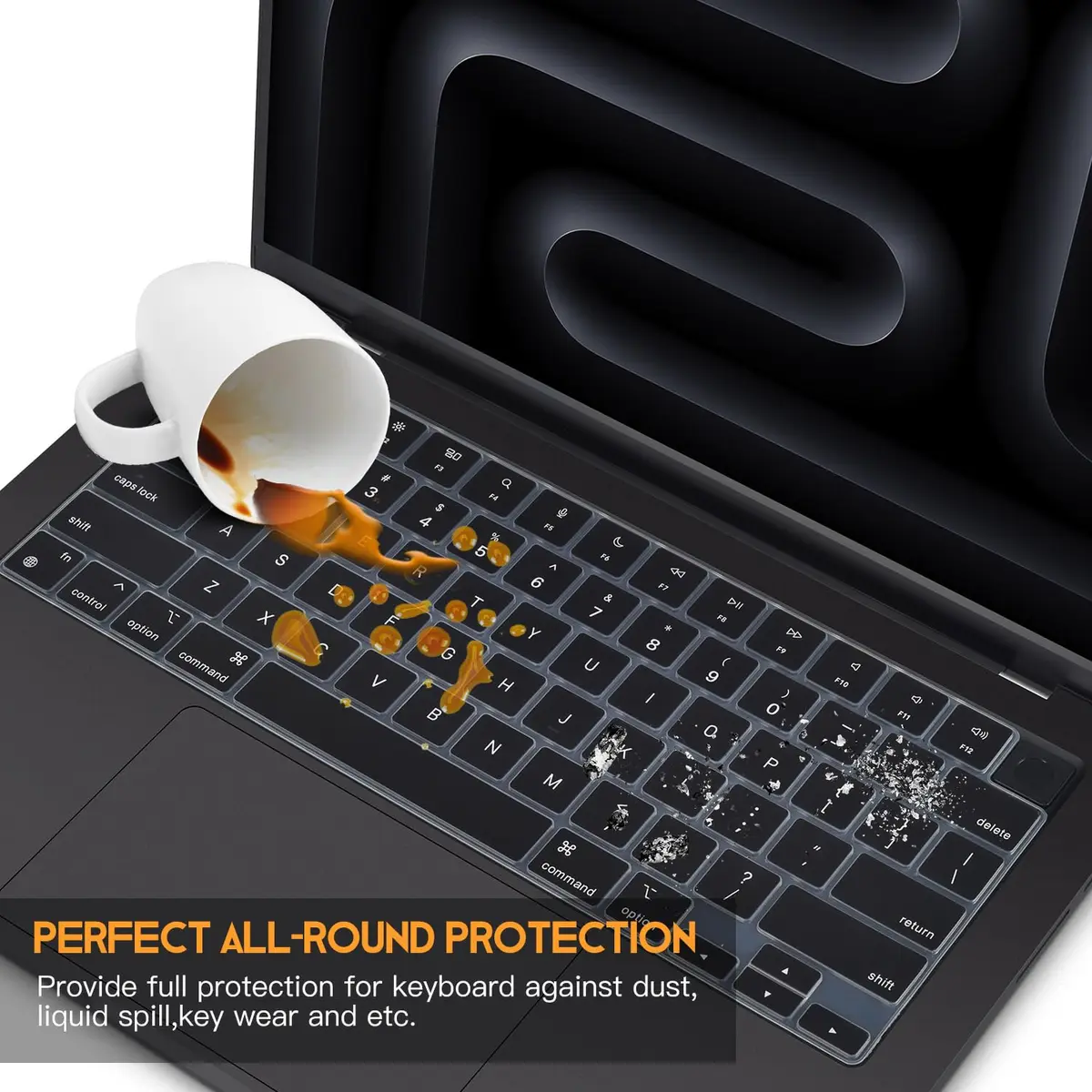 CaseBuy Black Silicone Keyboard Cover for MacBook Air 13.6/15.3 inch M2-M5 Chip, MacBook Pro 14/16 inch M1-M5 Pro/Max | US Layout Protector - view 6