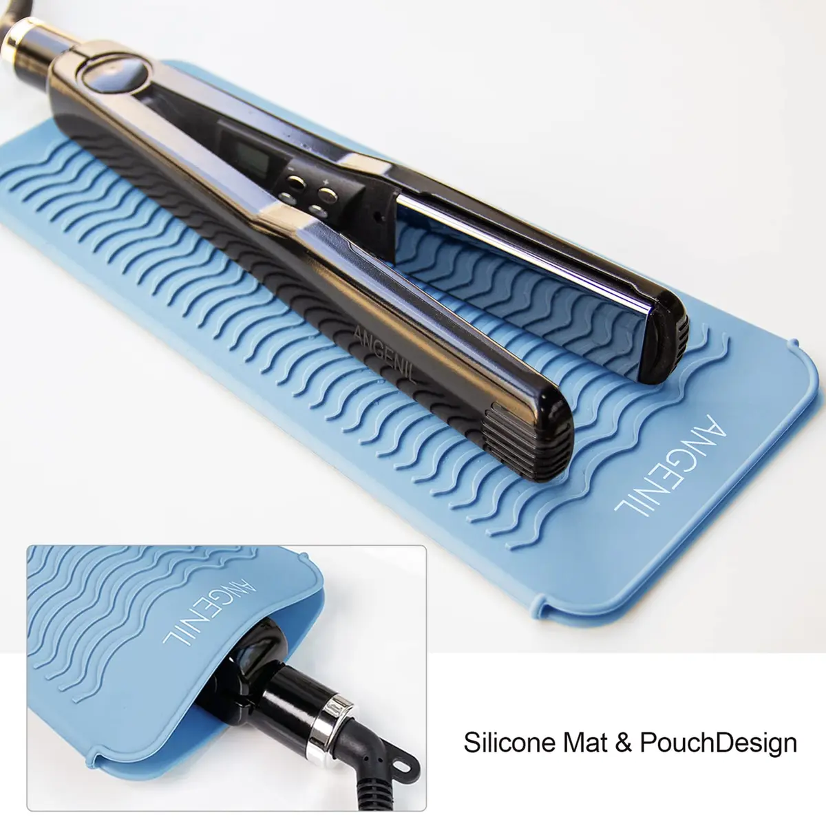 ANGENIL Heat Resistant Silicone Mat & Pouch for Hair Tools | Safe Travel Flat Iron & Curlers (28.57 cm x 13.97 cm) - view 2