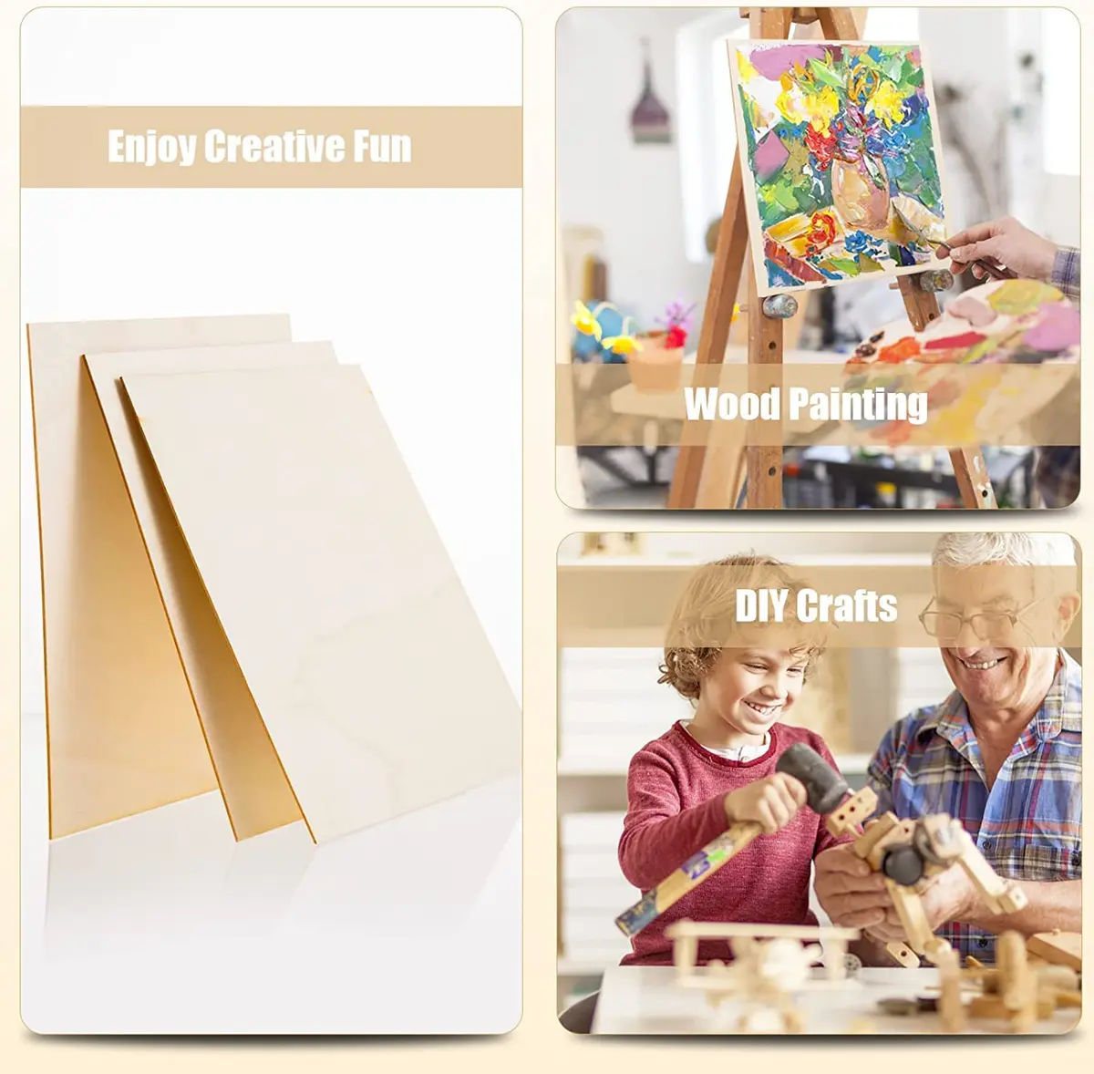 AWIZOM Basswood Sheets 16x16x3mm | Unfinished Craft Wood for Laser Cutting & Painting - view 5