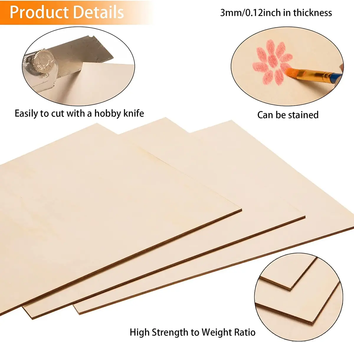AWIZOM Basswood Sheets 16x16x3mm | Unfinished Craft Wood for Laser Cutting & Painting - view 3
