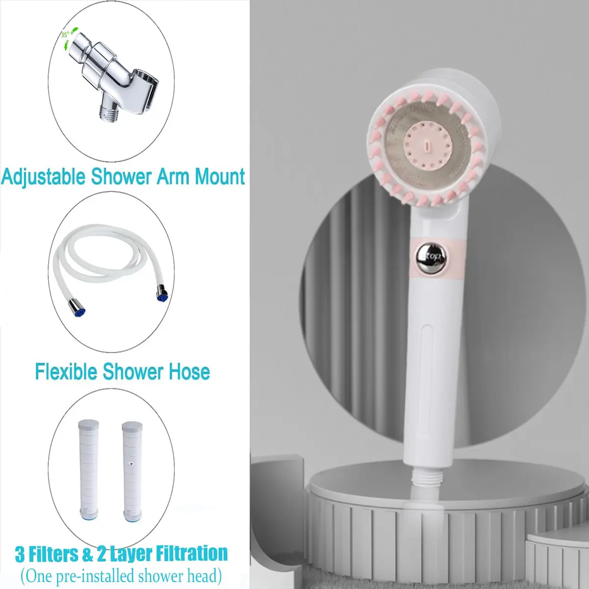 xianshengle Shower Head with Handheld | High Pressure, 4 Modes, Filtered, 59" Hose, Durable ABS - view 8