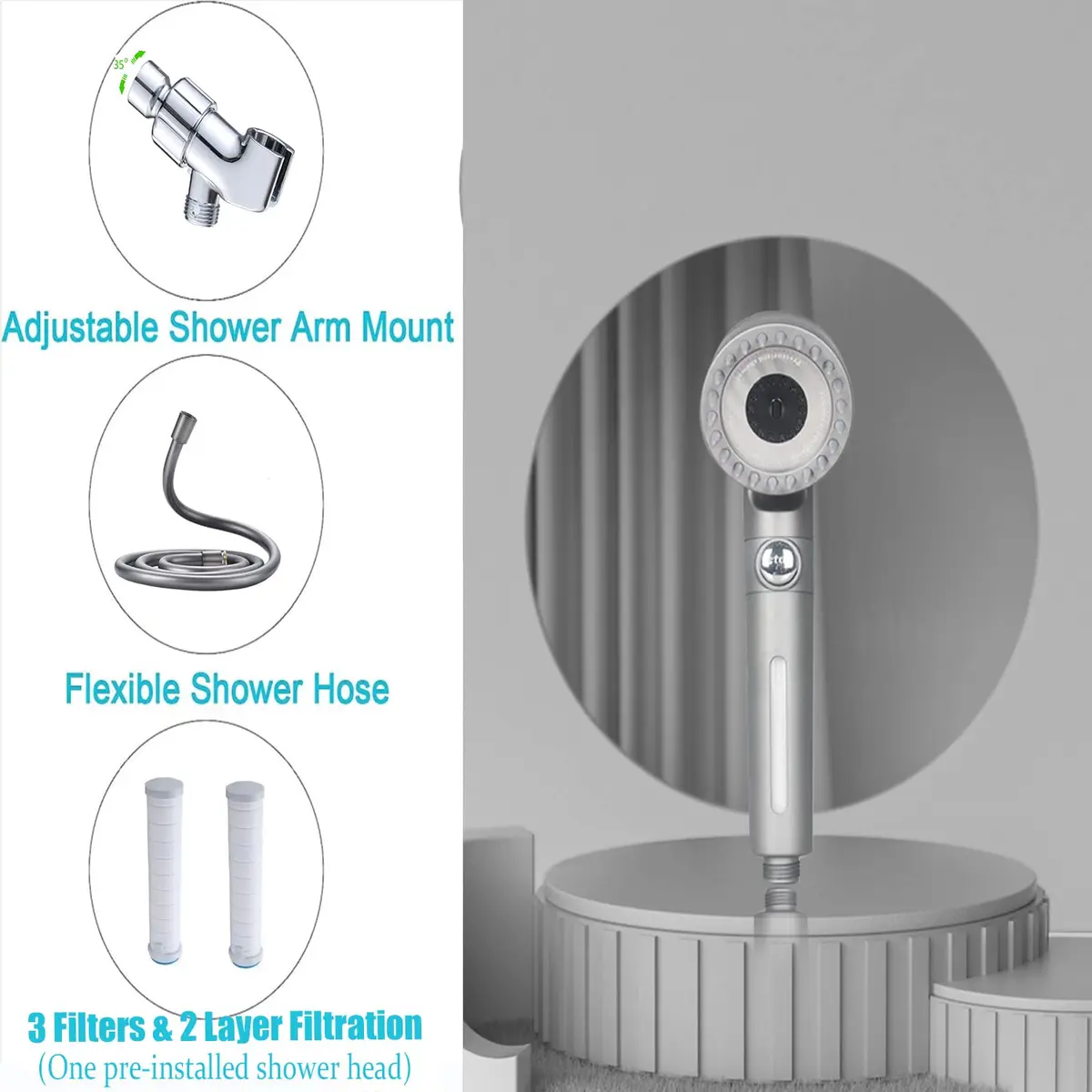 xianshengle Shower Head with Handheld 3 Modes | High Pressure, Water Saving, Filtered, 59" Hose - view 8