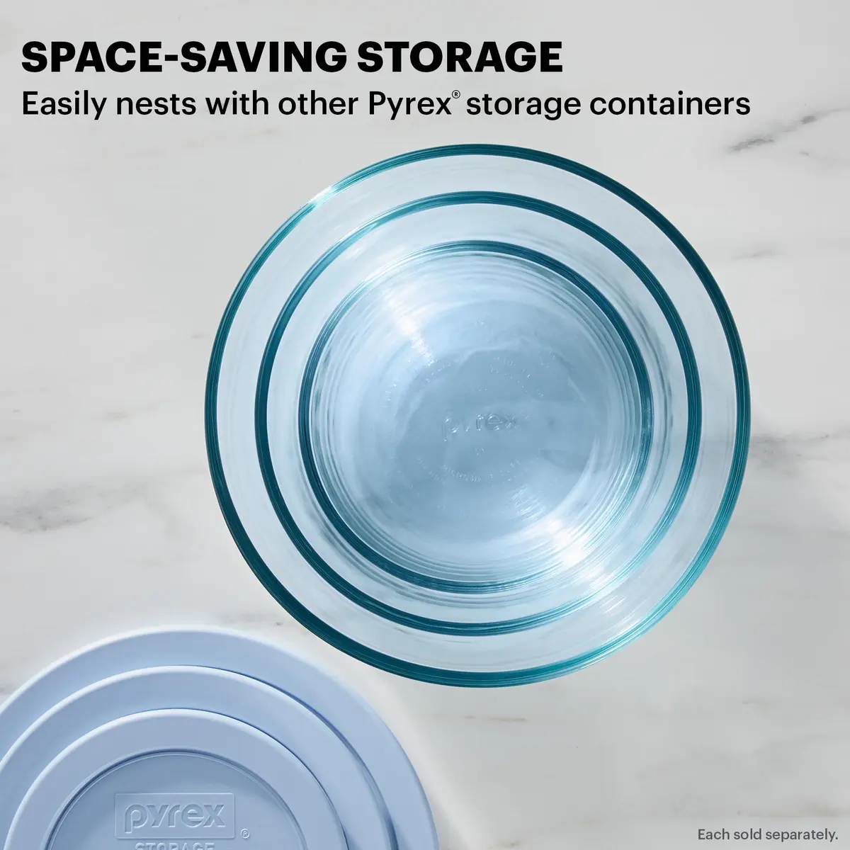 Pyrex Glass Food Storage Containers Set (6-Piece) Small/Medium Round | Stain & Odor Resistant, Microwave & Dishwasher Safe - view 3