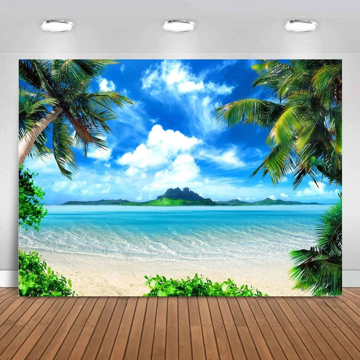 MAQTT Summer Theme Photo Ocean Blue Sky Seaside Tropical Palm Trees Luau Birthday Party Decor Banner 210x150cm (7x5ft) - main product image