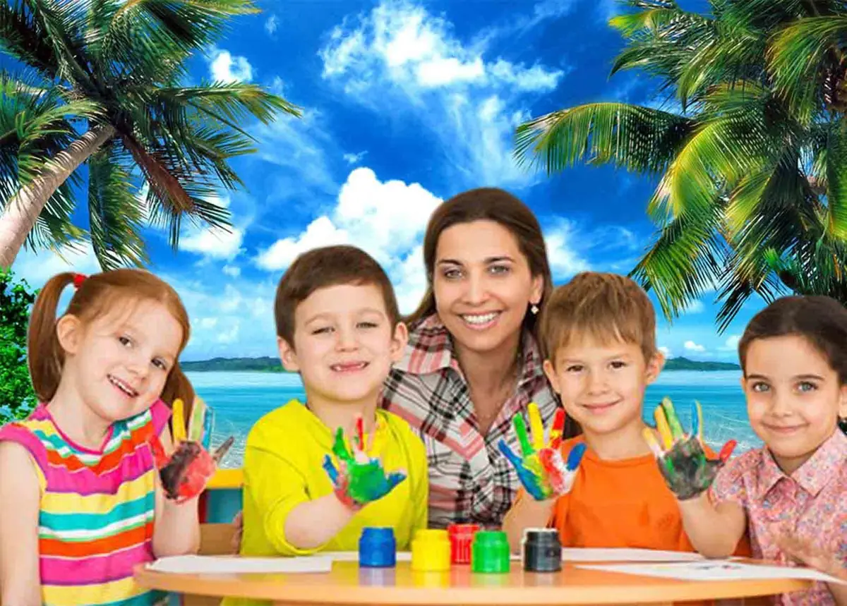 MAQTT Summer Beach Theme Backdrop Hawaiian Ocean Blue Sky Seaside Tropical Palm Trees Luau Background Birthday Party Decor Banner 8x6ft - view 5