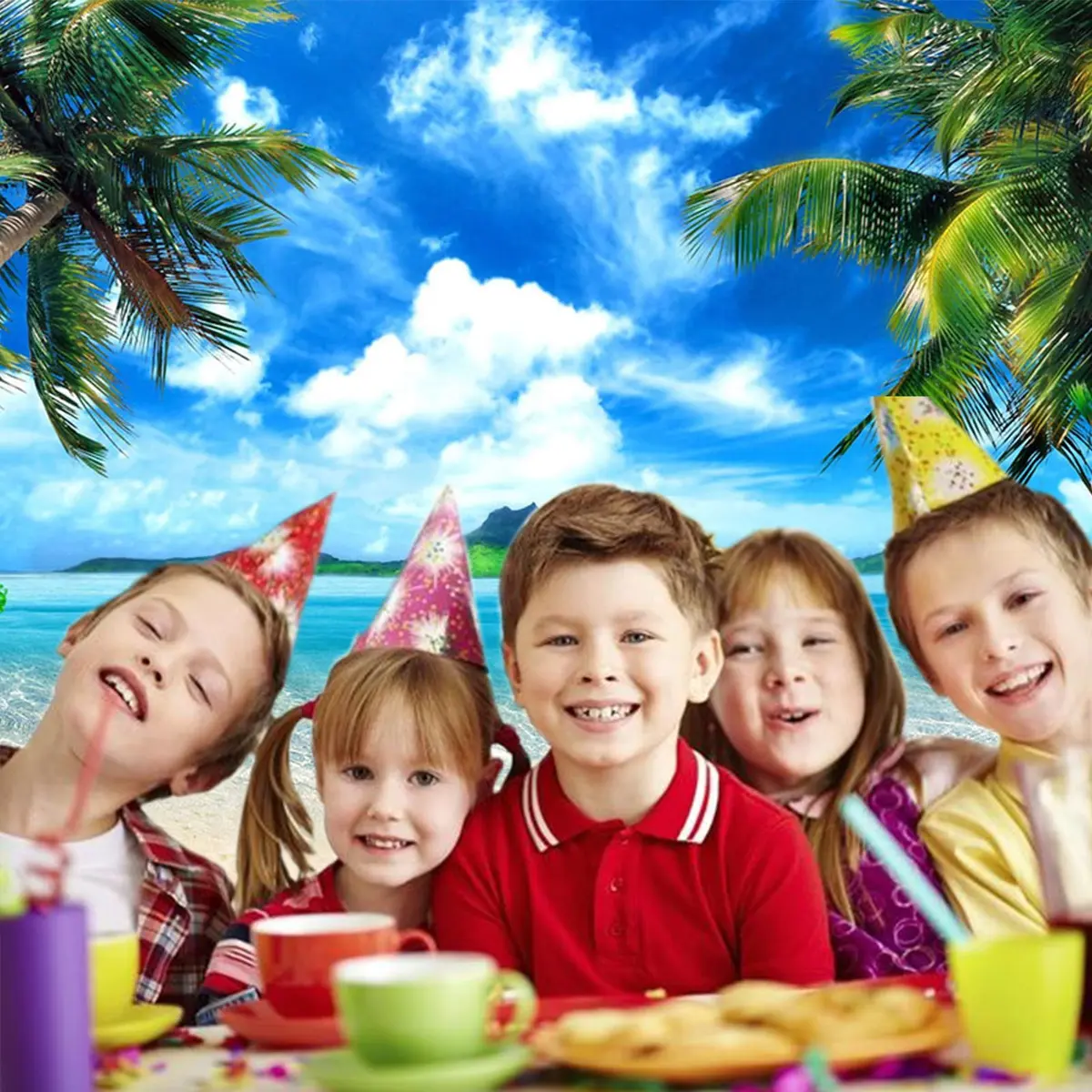 MAQTT Summer Beach Theme Backdrop Hawaiian Ocean Blue Sky Seaside Tropical Palm Trees Luau Background Birthday Party Decor Banner 8x6ft - view 4