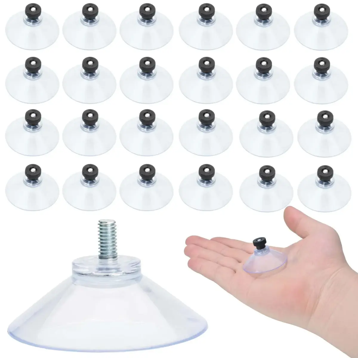 AccEncyc Suction Cup 40mm (1.57 inch) Diameter | Heavy Duty Clear PVC Sucker Pads with Stainless Steel Screws, Pack of 24 - main product image