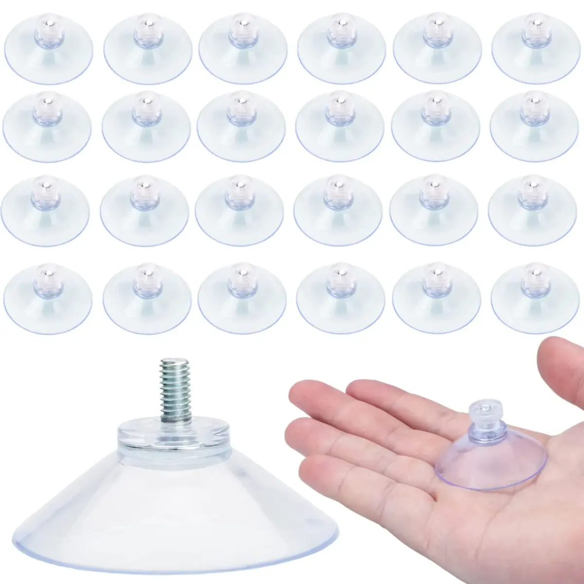 AccEncyc Clear PVC Suction Cups with Stainless Steel Screws, 40mm Diameter, Pack of 24 | Heavy Duty Hooks for Glass, Tile, and Smooth Surfaces - main product image
