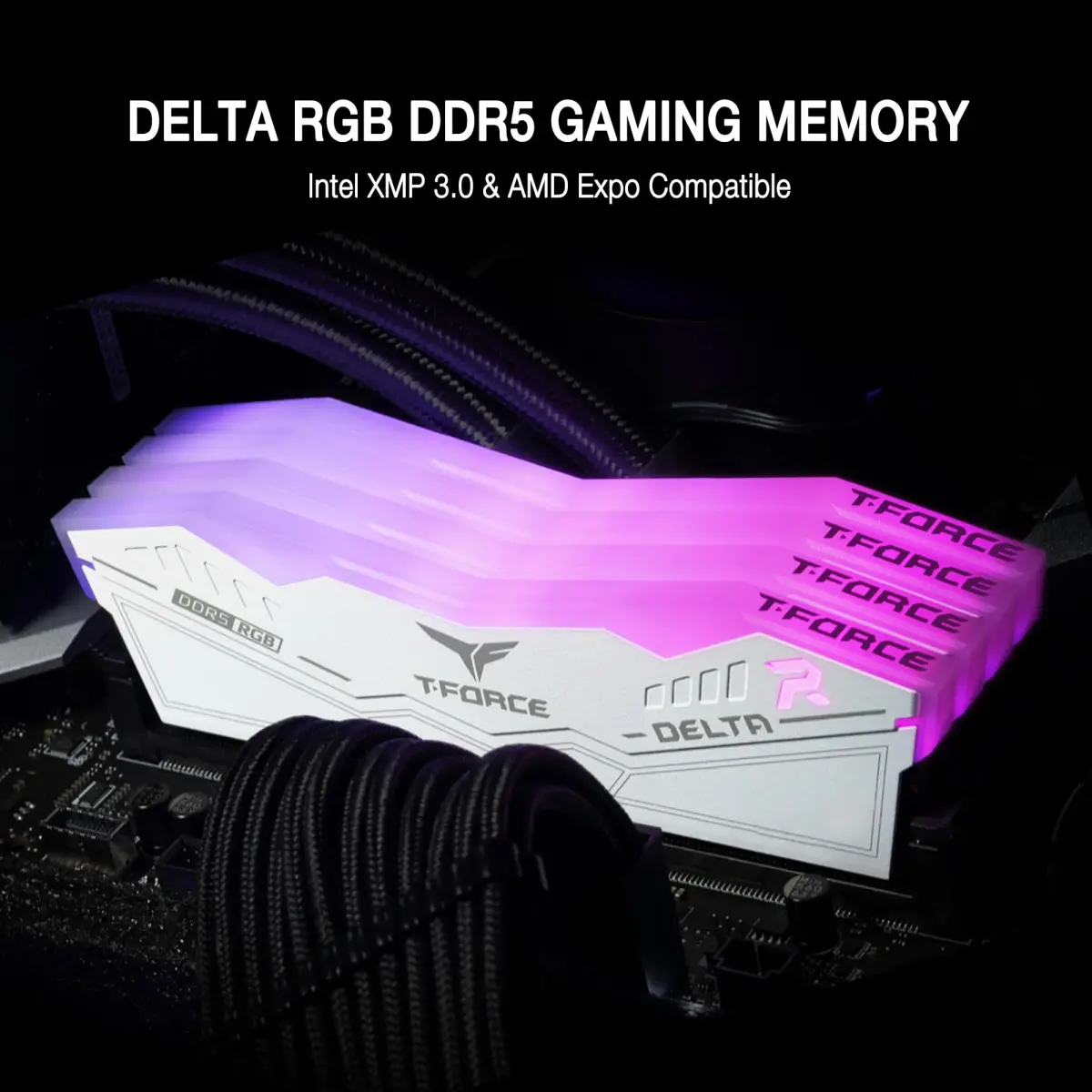 TEAMGROUP T-Force Delta RGB DDR5 32GB (2x16GB) 8000MHz CL38 Desktop Memory Module Ram (White) - view 2