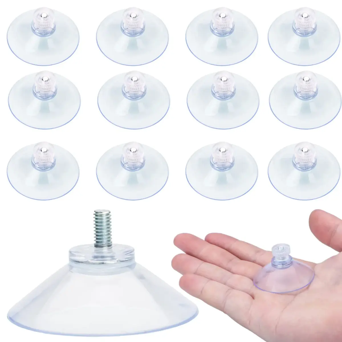 AccEncyc Clear PVC Suction Cups with Stainless Steel Screws, 40mm Diameter, 12-Pack | Heavy Duty Utility Hooks for Smooth Surfaces - main product image