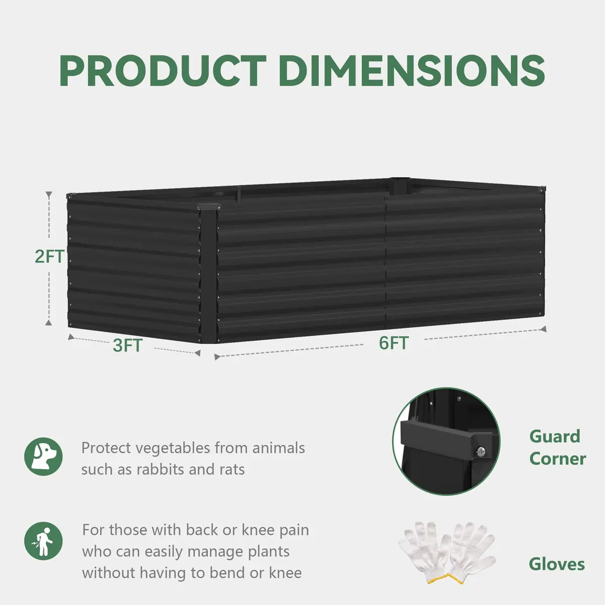 FOOWIN 6x3x2ft Raised Garden Bed Outdoor, Galvanized Steel Garden Beds | Eco-Friendly, Durable & Easy to Assemble - view 2