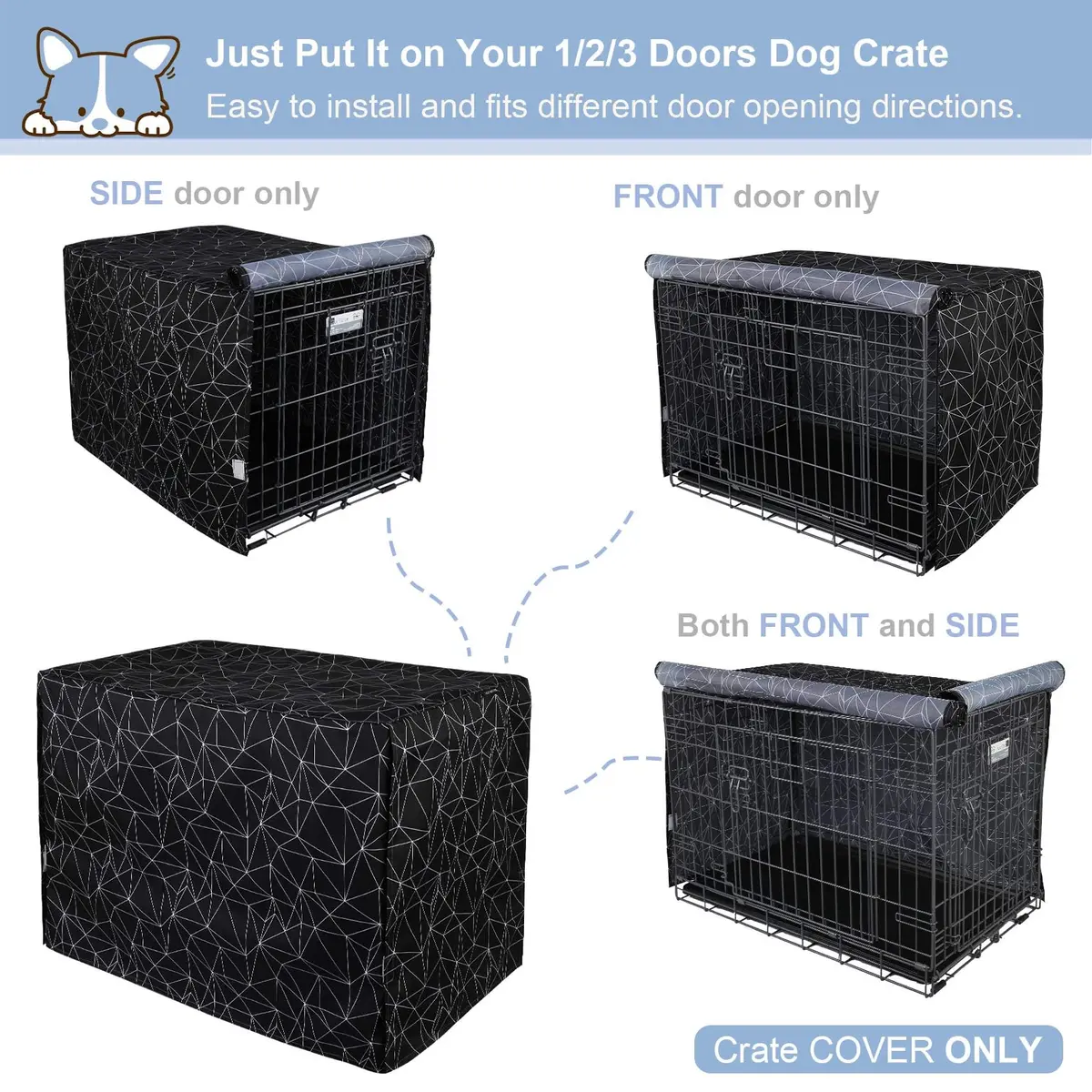 Explore Land Pattern Dog Crate Cover, 42 Inches | Polygonal Design for Standard Wire Crates - view 5