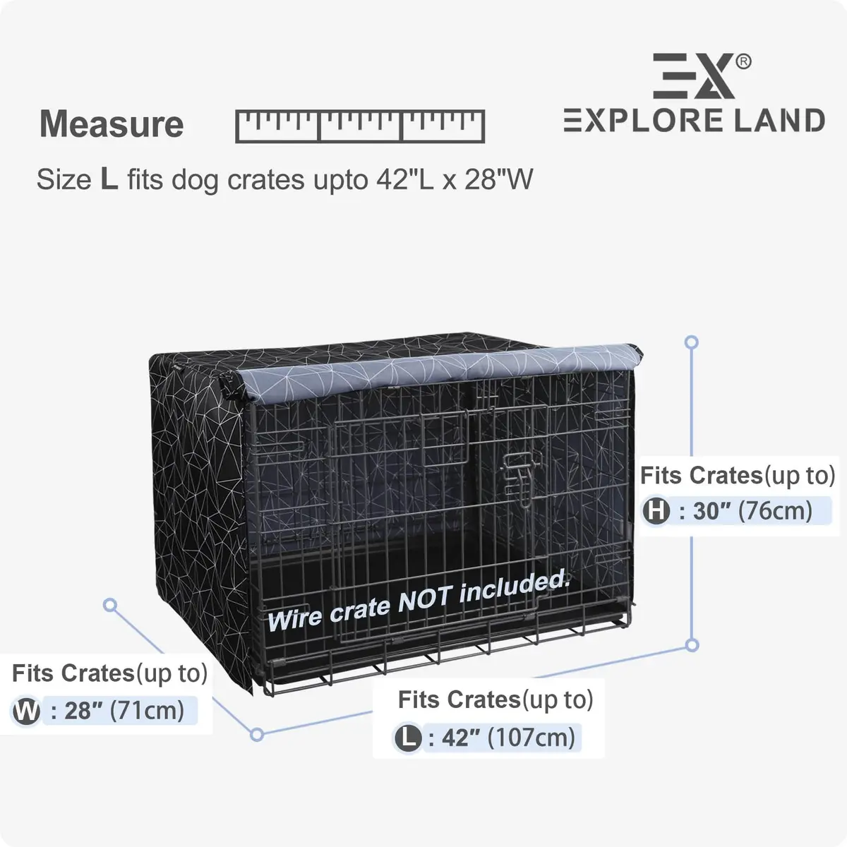Explore Land Pattern Dog Crate Cover, 42 Inches | Polygonal Design for Standard Wire Crates - view 2