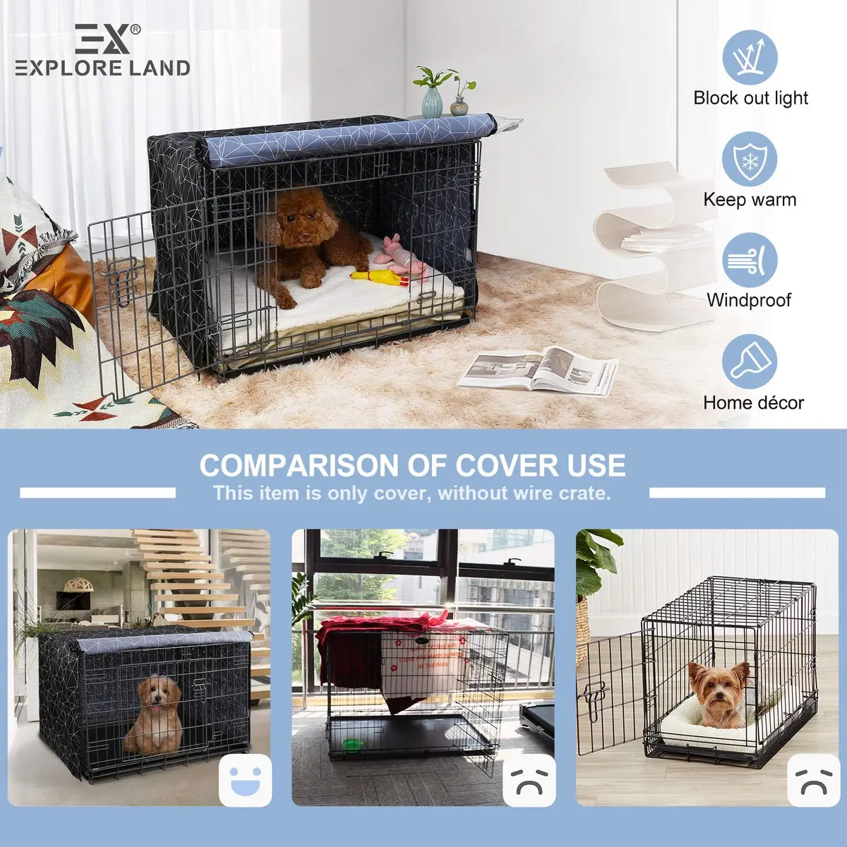 Explore Land Pattern Dog Crate Cover, 42 Inches | Polygonal Design for Standard Wire Crates - view 3