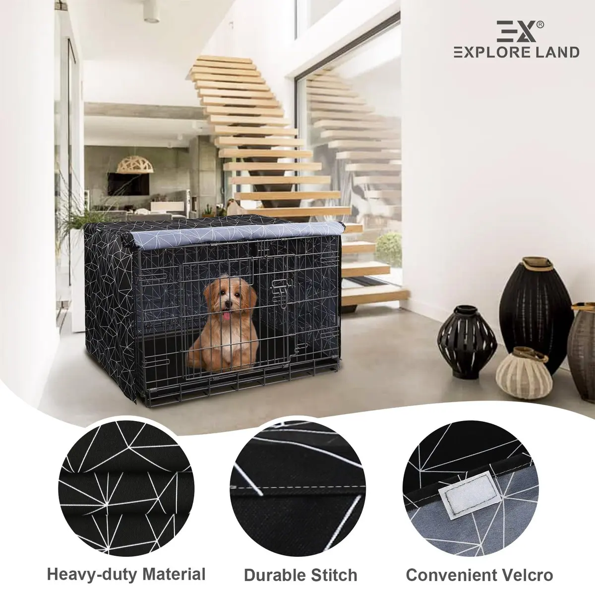 Explore Land Pattern Dog Crate Cover, 42 Inches | Polygonal Design for Standard Wire Crates - view 4