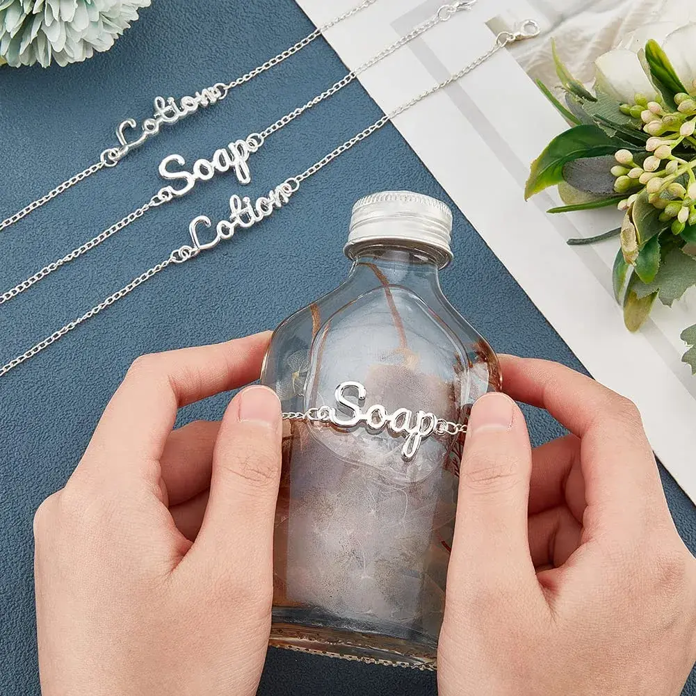 OLYCRAFT Silver 8Pcs Alloy Bottle Tags | Unique Handwritten Letter Design - view 3