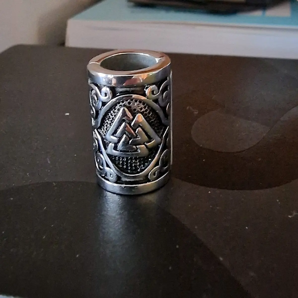 VALHALLA Viking Beard Bead for Men and Women, Clip-On 316L Stainless Steel | Norse Valknut Motif - view 7