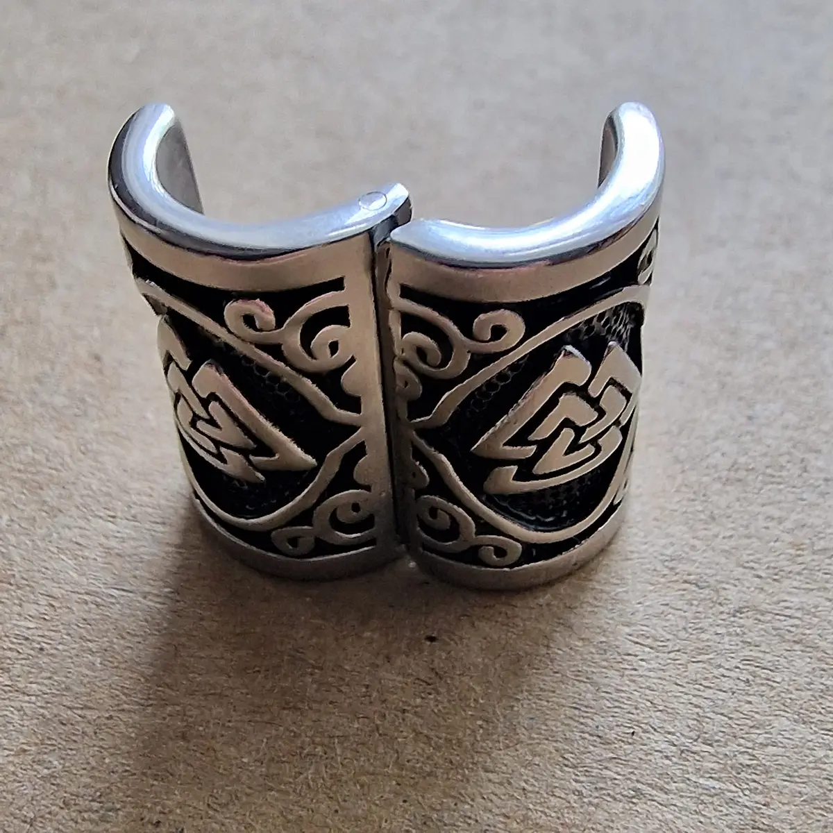 VALHALLA Viking Beard Bead for Men and Women, Clip-On 316L Stainless Steel | Norse Valknut Motif - view 8