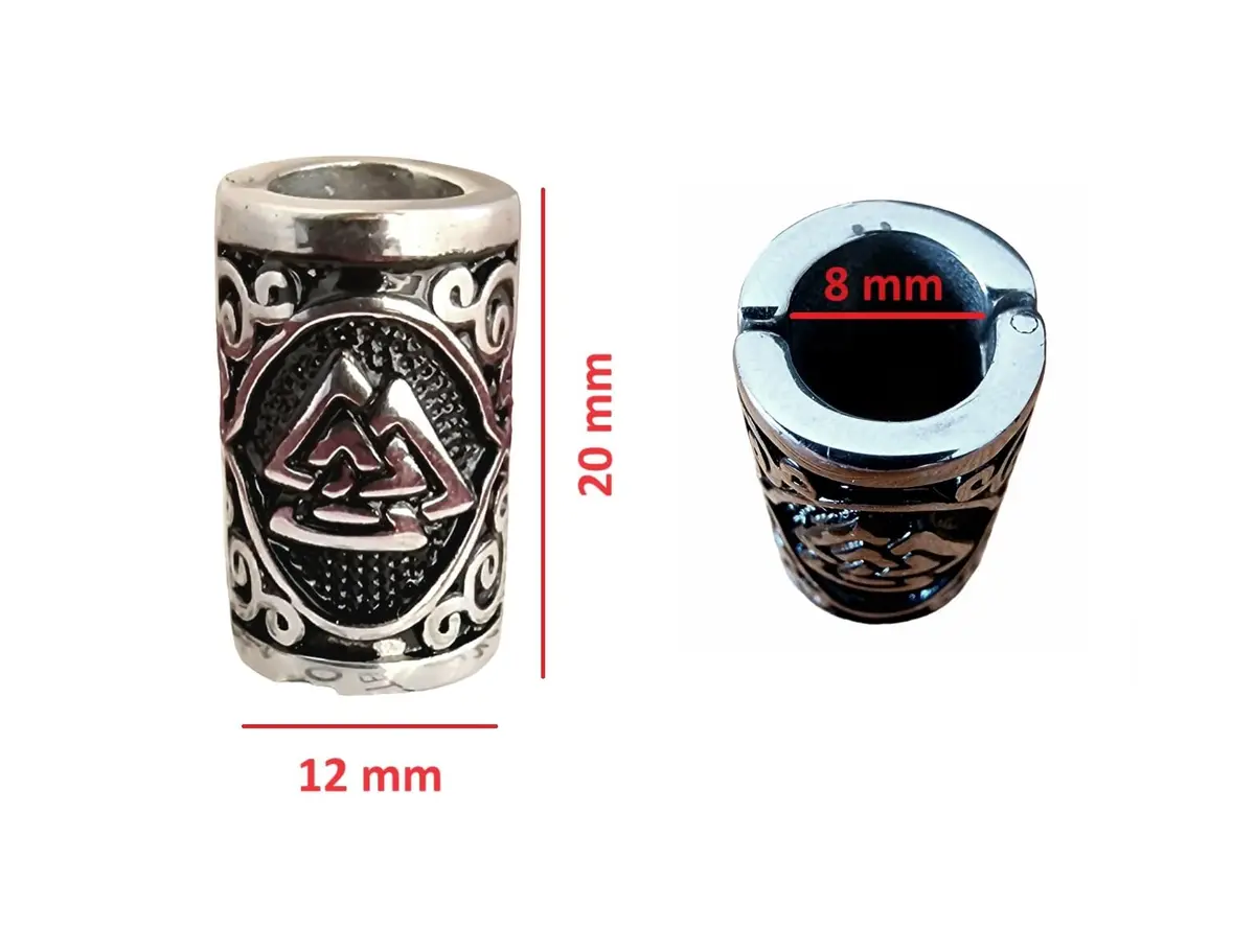 VALHALLA Viking Beard Bead for Men and Women, Clip-On 316L Stainless Steel | Norse Valknut Motif - view 4