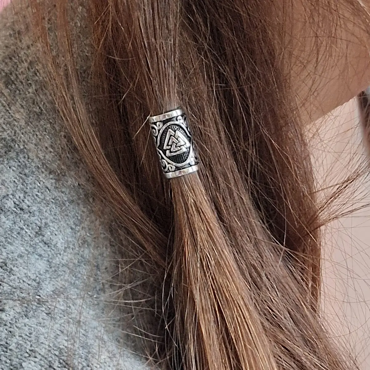VALHALLA Viking Beard Bead for Men and Women, Clip-On 316L Stainless Steel | Norse Valknut Motif - view 5