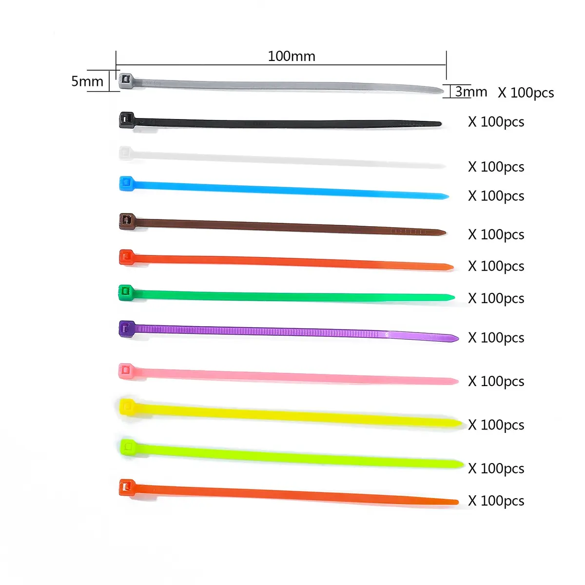 HexinYigjly 1200Pcs 100mm (4 Inch) Mixed Colored Nylon Zip Ties | UV Resistant & Durable for Cable Management - view 2