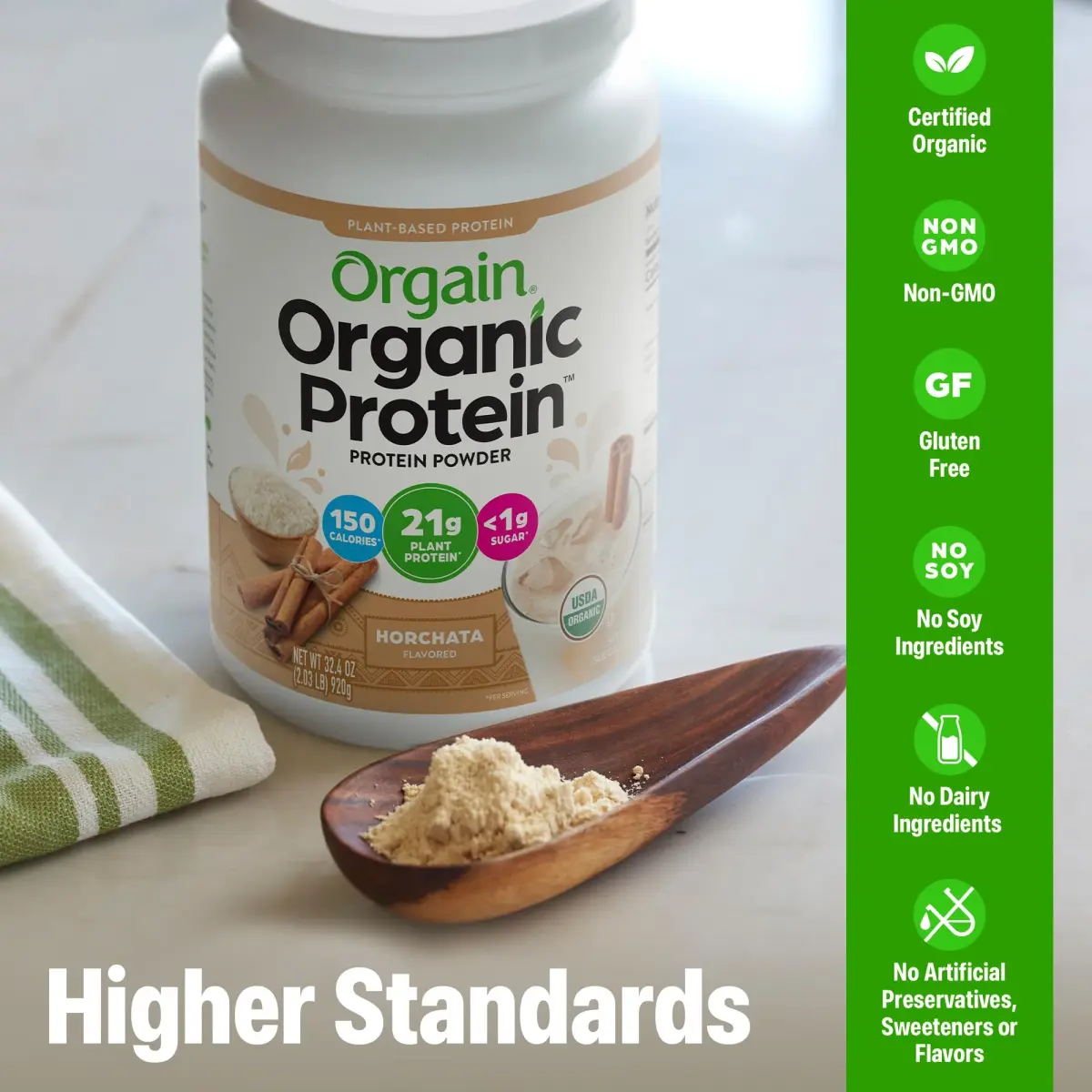 Orgain Organic Vegan Protein Powder Horchata Flavor 2.03 lb (921g) | 21g Protein Per Serving, USDA Organic, Plant-Based - view 4