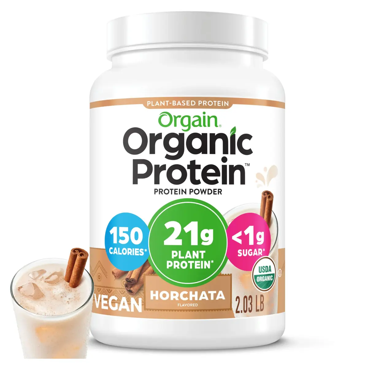 Orgain Organic Vegan Protein Powder Horchata Flavor 2.03 lb (921g) | 21g Protein Per Serving, USDA Organic, Plant-Based - main product image