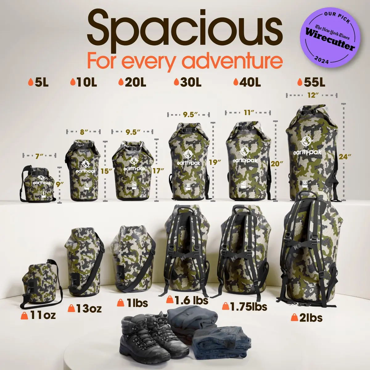 Earth Pak 30L Waterproof Dry Bag Backpack - Camo | Abrasion Resistant 500D PVC for Boating, Kayaking, Beach Days - view 2