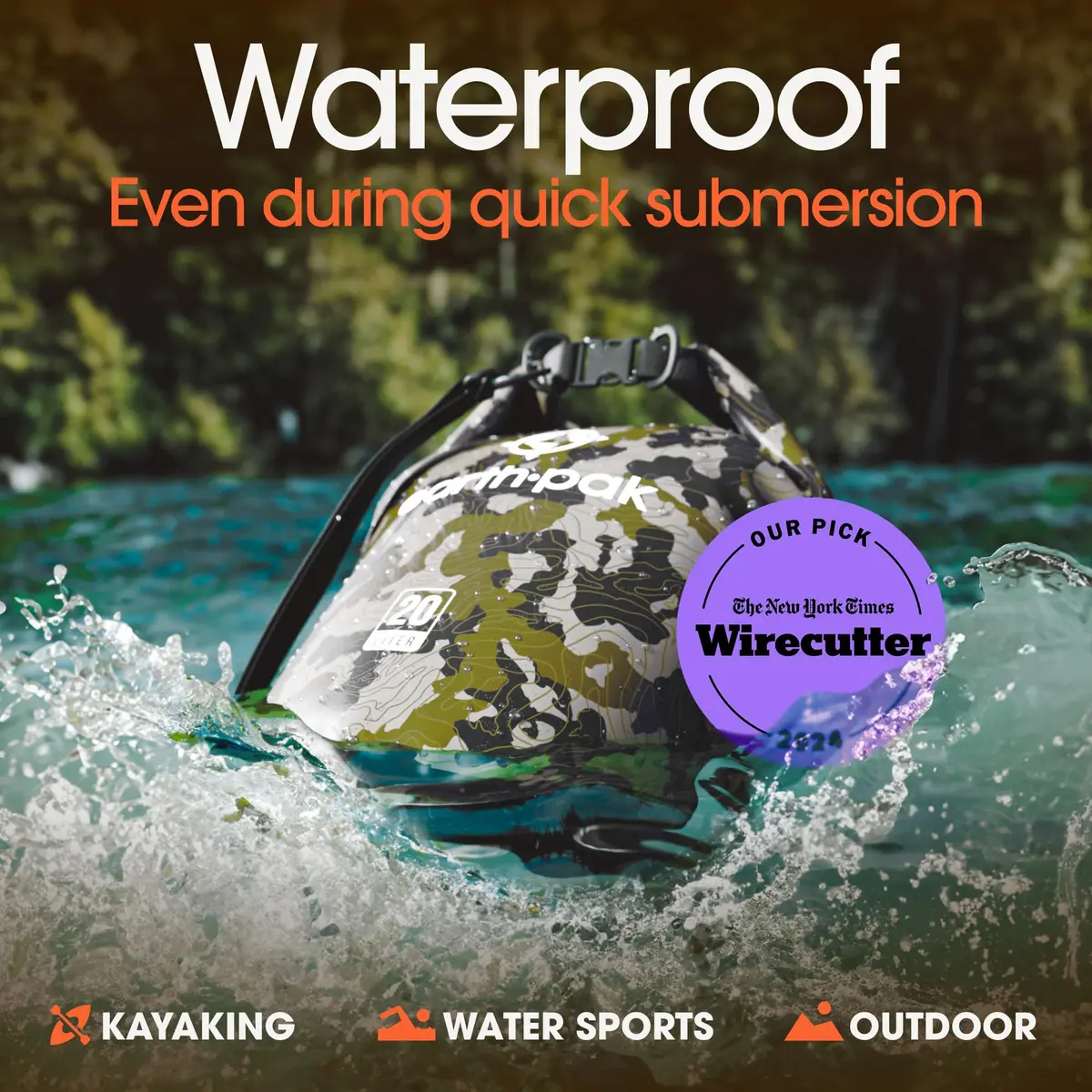 Earth Pak 30L Waterproof Dry Bag Backpack - Camo | Abrasion Resistant 500D PVC for Boating, Kayaking, Beach Days - view 3