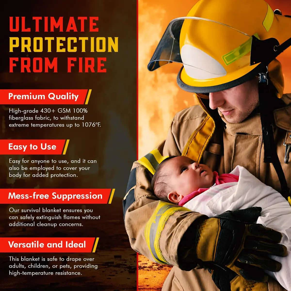 Mart Cobra Emergency Fire Blanket for Home & Kitchen 4-Pack Safety | Flame Retardant Fiberglass Blanket for Kitchen & Home Use - view 2