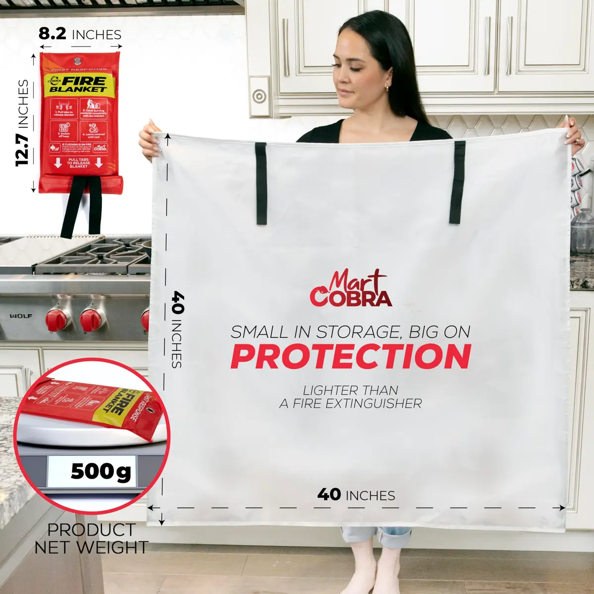 Mart Cobra Emergency Fire Blanket for Home & Kitchen 4-Pack Safety | Flame Retardant Fiberglass Blanket for Kitchen & Home Use - view 4