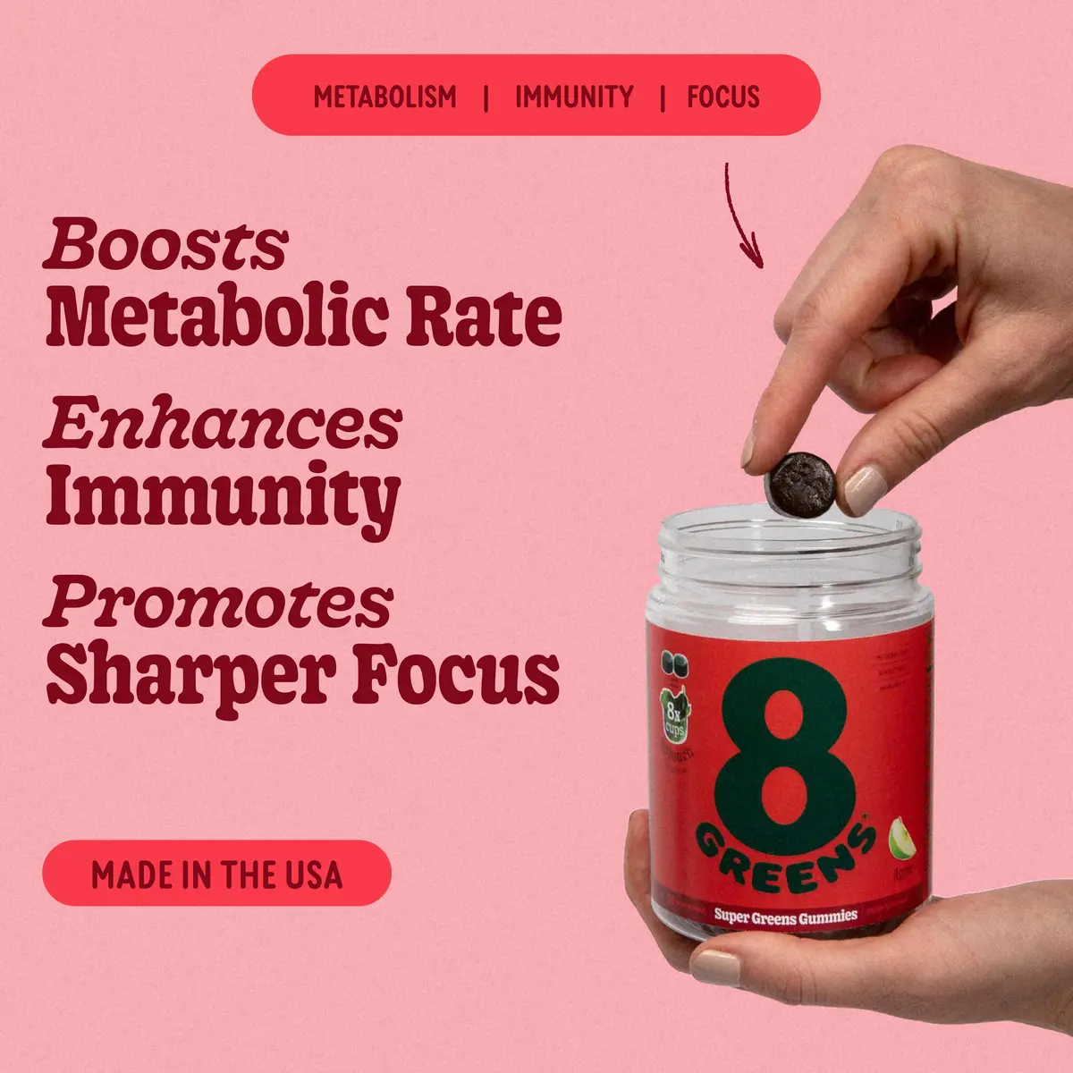 8G 8Greens Supergreens Gummies Apple 100 Servings | Supports Immunity & Metabolism - view 2