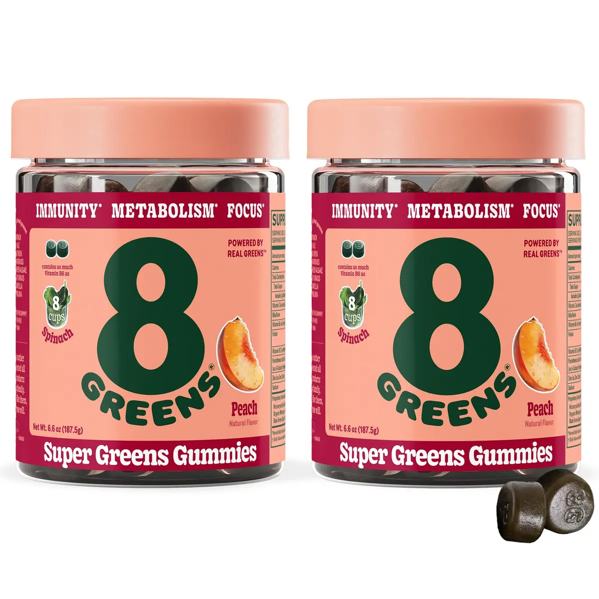 8G Daily Greens Gummies Peach 100 Count | Supports Metabolism & Immunity - main product image