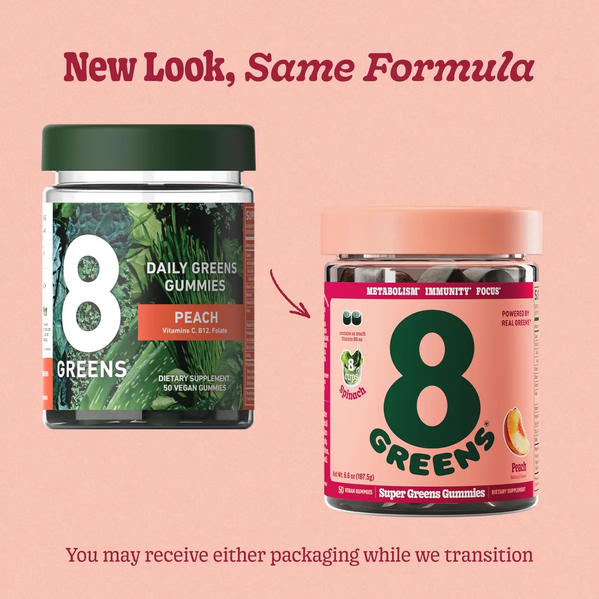8G Daily Greens Gummies Peach 100 Count | Supports Metabolism & Immunity - view 2