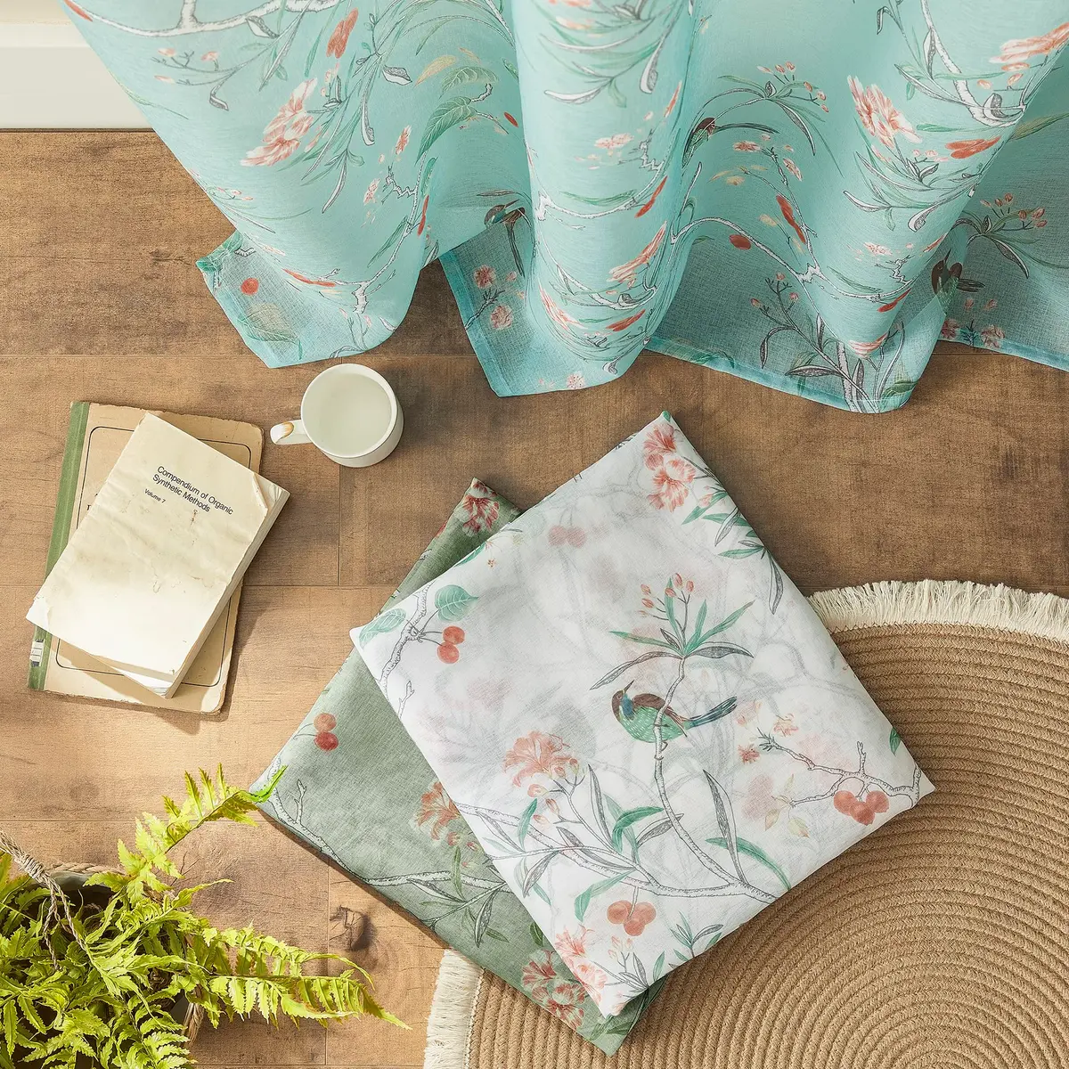 XTMYI Turquoise Aqua Blue Coastal Sheer Curtains 168cm x 213cm (52"W x 84"L) | Botanical Floral Printed Grandmillennial Home Decor Summer Window Panel - view 5