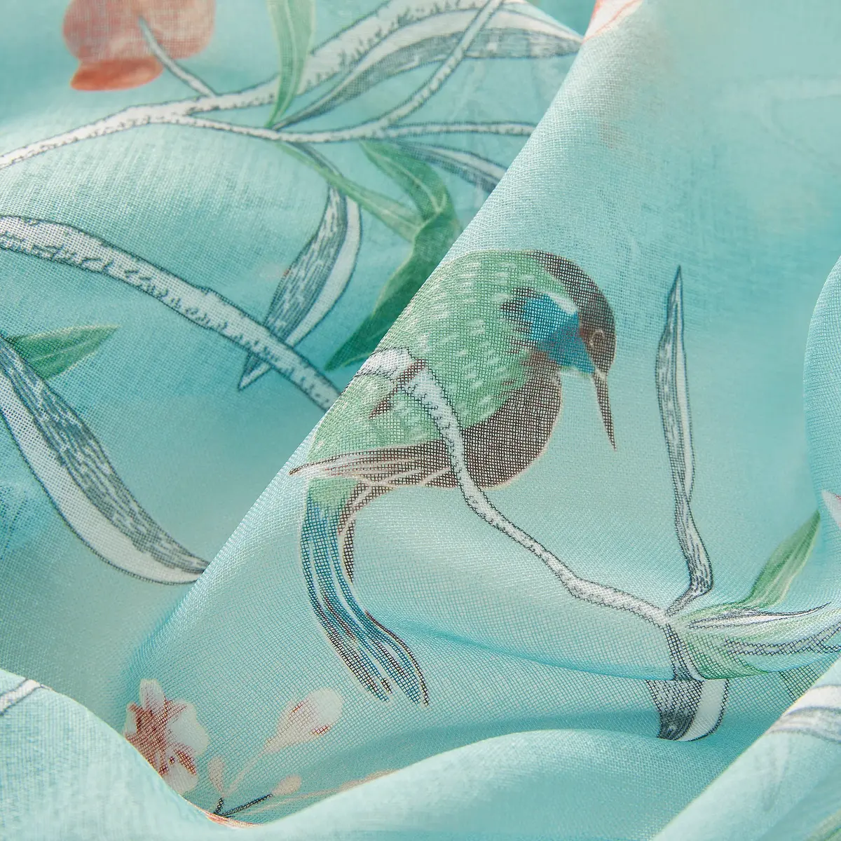 XTMYI Turquoise Aqua Blue Coastal Sheer Curtains 168cm x 213cm (52"W x 84"L) | Botanical Floral Printed Grandmillennial Home Decor Summer Window Panel - view 4