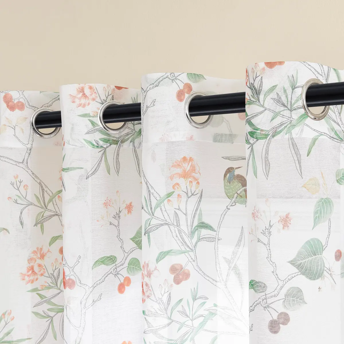 XTMYI White Sheer Floral Curtains 84 Inches Long (213 cm) | Vintage Floral Bird Cottage Core Design, 2 Panels - view 7