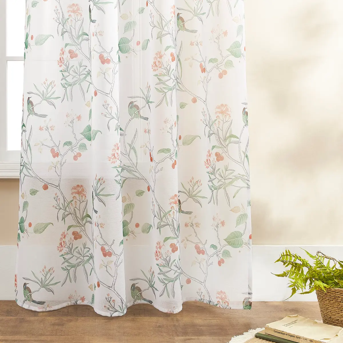 XTMYI White Sheer Floral Curtains 84 Inches Long (213 cm) | Vintage Floral Bird Cottage Core Design, 2 Panels - view 8