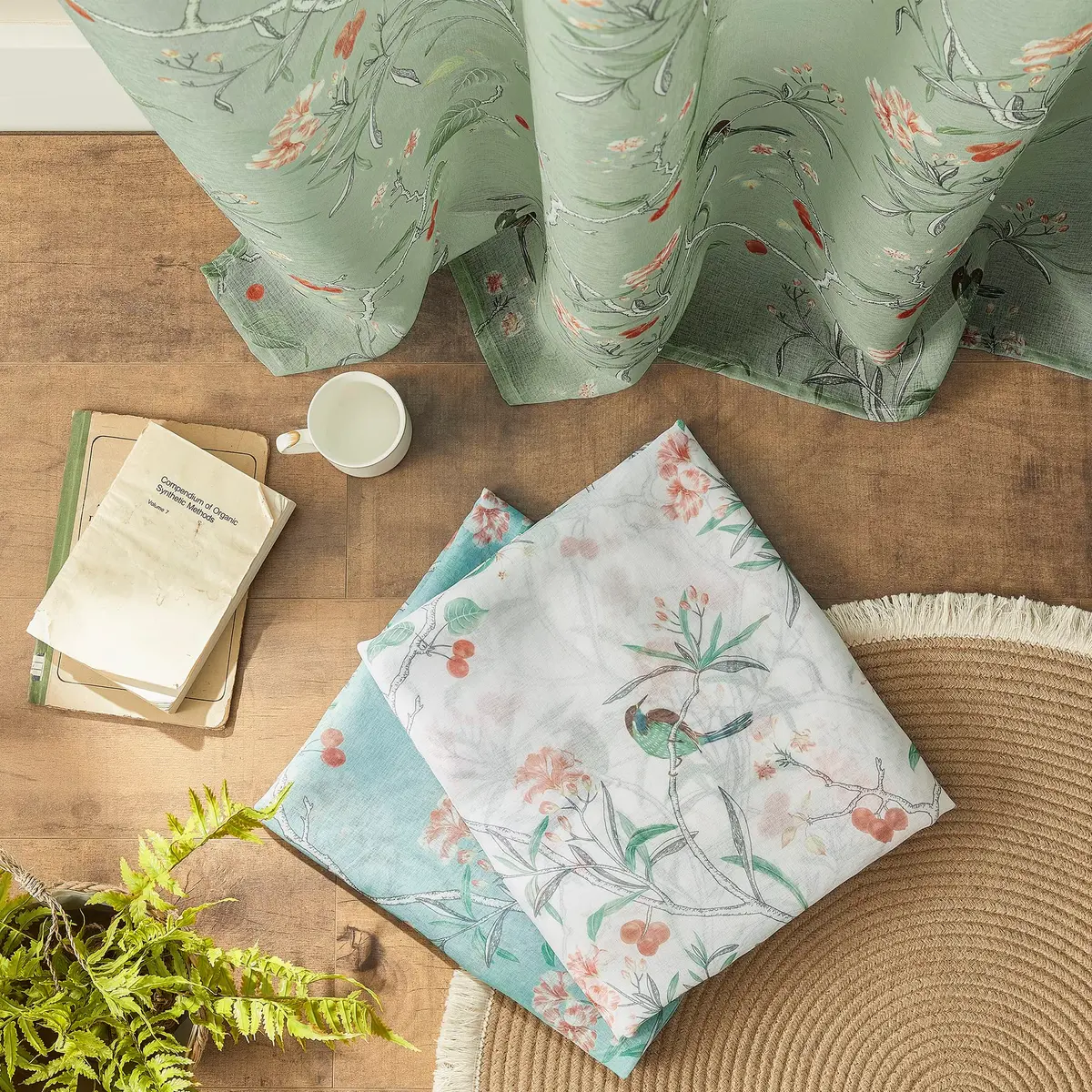 XTMYI Sage Green Floral Curtains 213 cm (84 Inches) Long | French Country Bird Botanical Pattern Voile Panels Set - view 6