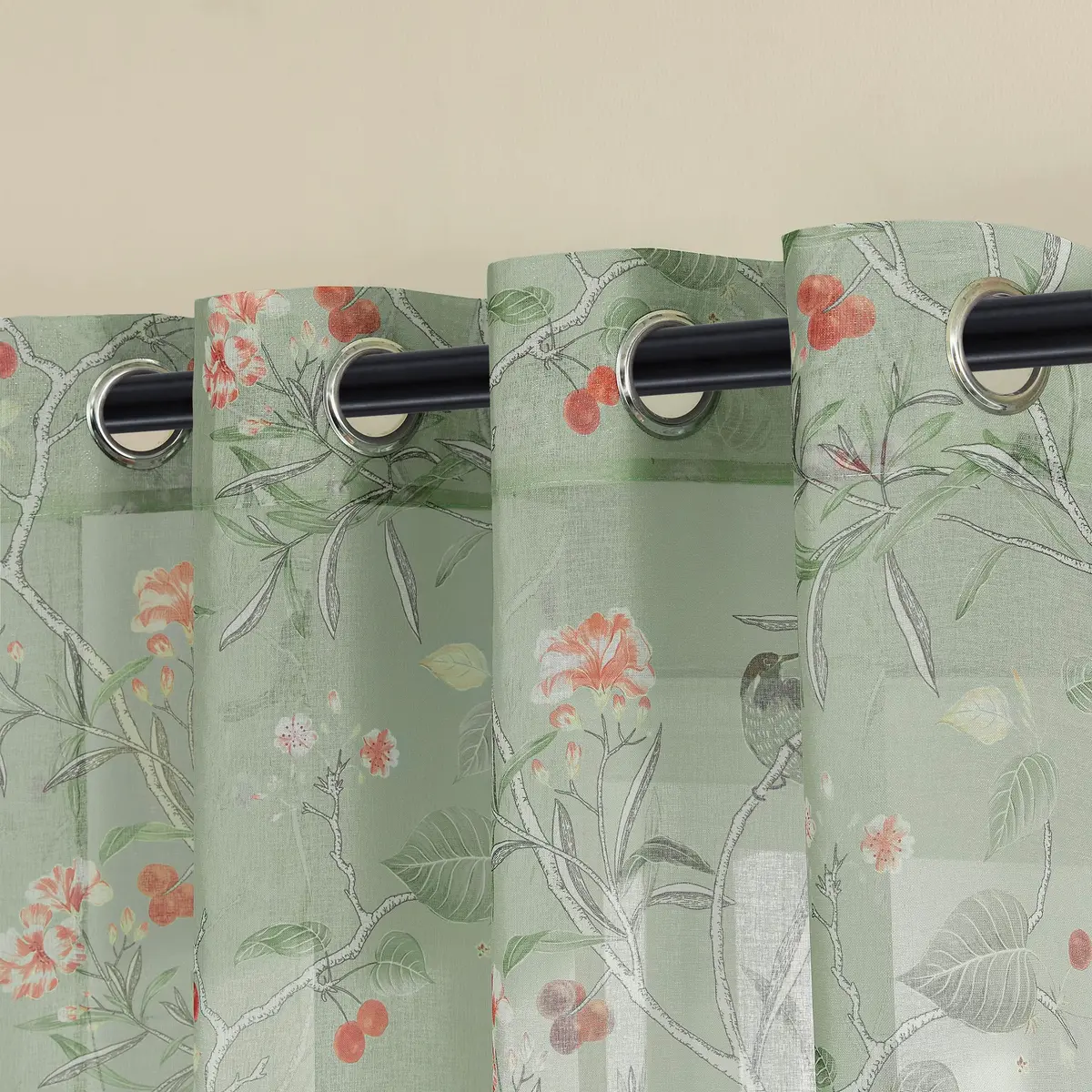 XTMYI Sage Green Floral Curtains 213 cm (84 Inches) Long | French Country Bird Botanical Pattern Voile Panels Set - view 7