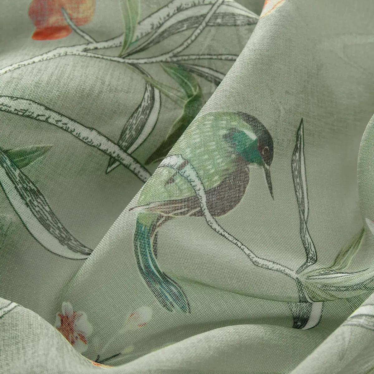 XTMYI Sage Green Floral Curtains 213 cm (84 Inches) Long | French Country Bird Botanical Pattern Voile Panels Set - view 4