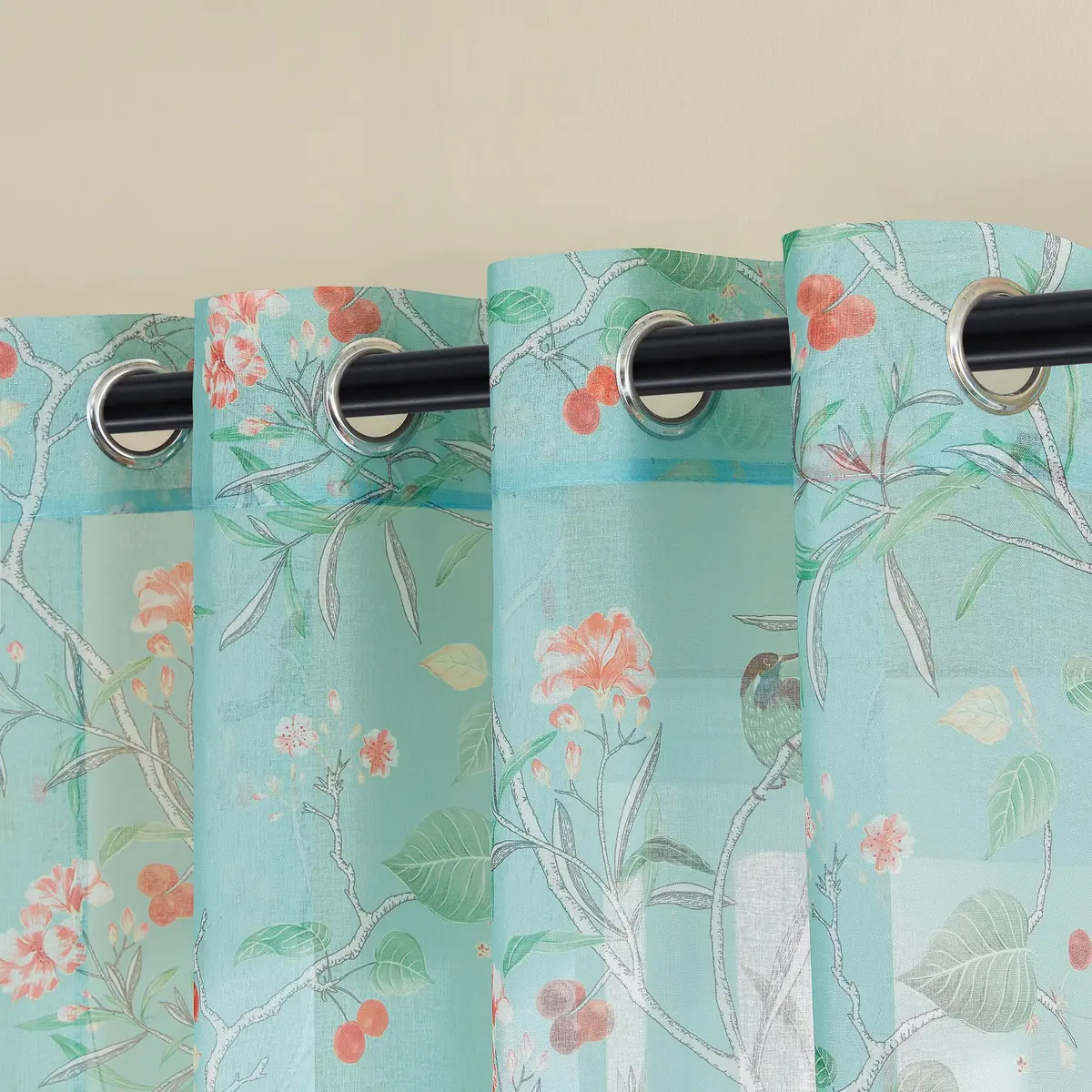 XTMYI Turquoise Blue Eclectic Boho Sheer Curtains Botanical Pattern 244cm (96 Inch) Long 2 Panel Set | Light-Filtering Global Artistic Bohemian Breezy Window Panels - view 6