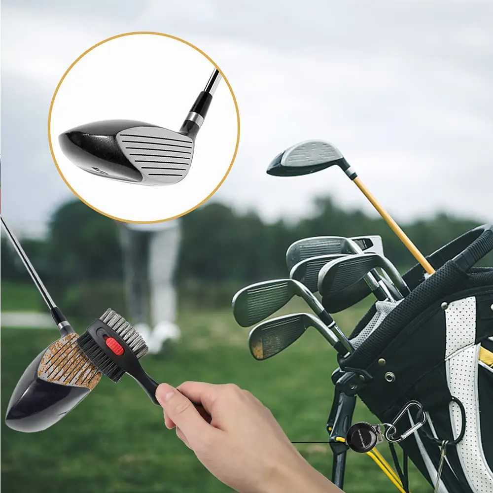 THIODOON 2 Pack Golf Club Brush and Groove Cleaner with Magnetic Keychain | Oversized Brush Head & Retractable Spike (2pcs Black Red) - view 7