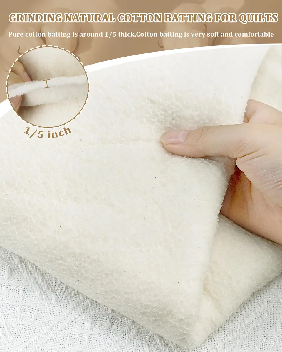 PLANTIONAL Natural Cotton Quilt Batting 79x91 Inch (200cm x 231cm) | Soft, Warm, Tear-Resistant Fabric for Quilts - view 5