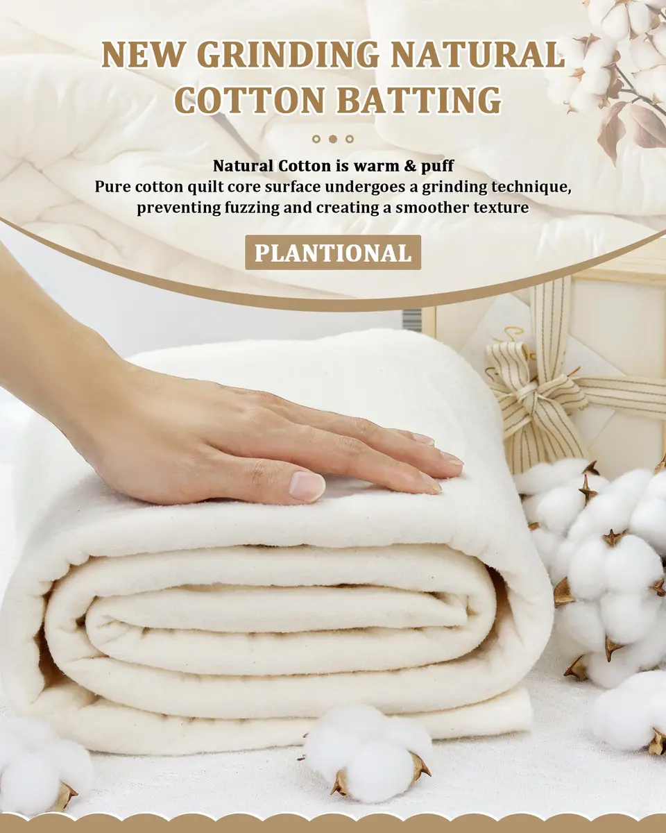 PLANTIONAL Natural Cotton Quilt Batting 79x91 Inch (200cm x 231cm) | Soft, Warm, Tear-Resistant Fabric for Quilts - view 3