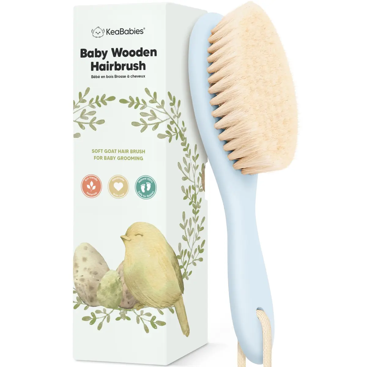 KeaBabies Wooden Baby Hair Brush for Toddler, Infant Cradle Cap | Gentle Goat Hair Bristles (7.25" x 2") - main product image