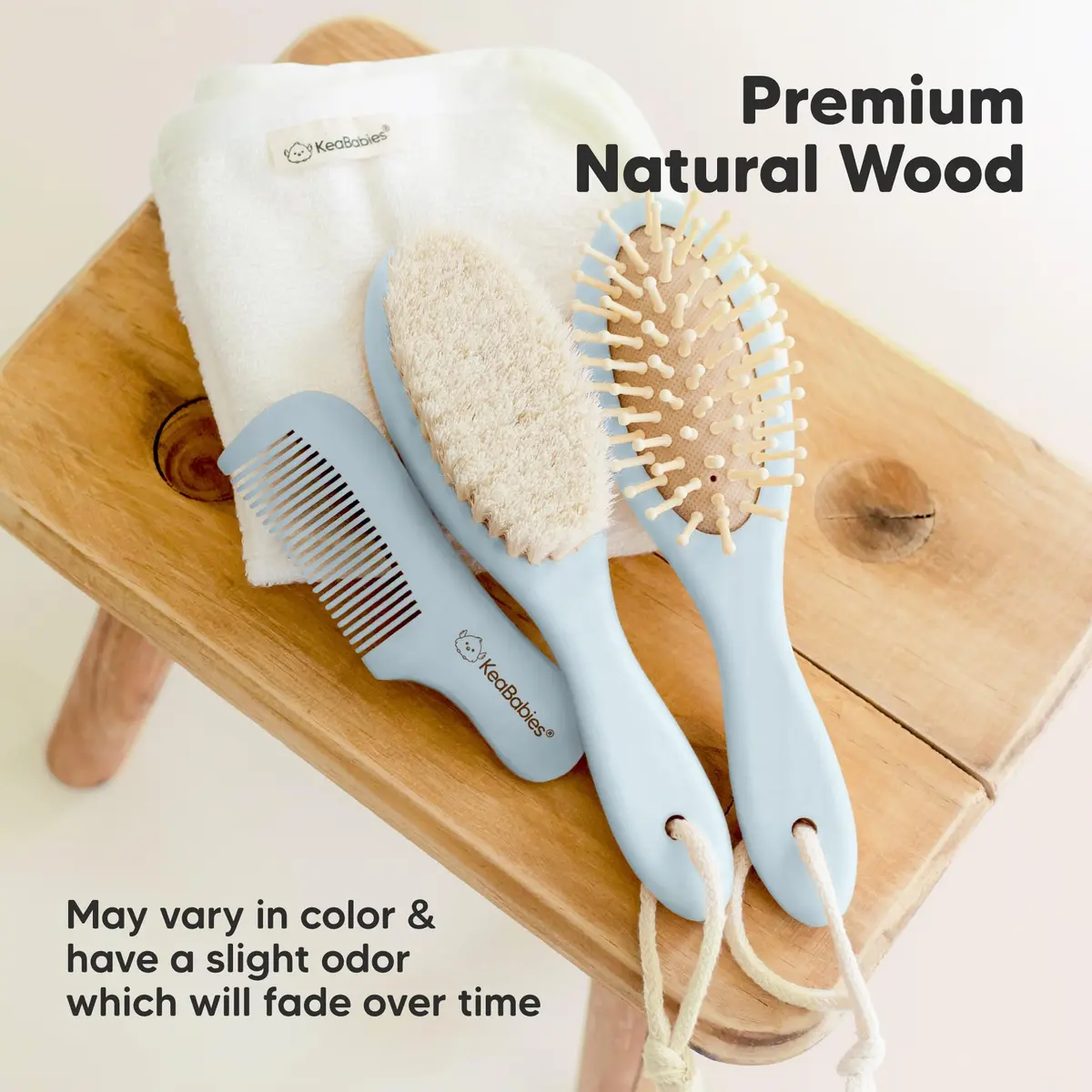 KeaBabies Wooden Baby Hair Brush for Toddler, Infant Cradle Cap | Gentle Goat Hair Bristles (7.25" x 2") - view 7