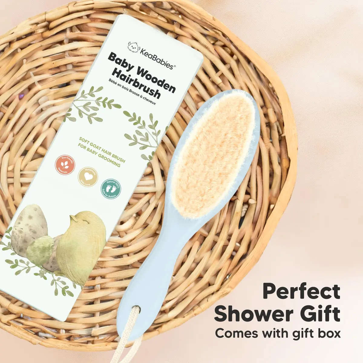 KeaBabies Wooden Baby Hair Brush for Toddler, Infant Cradle Cap | Gentle Goat Hair Bristles (7.25" x 2") - view 9