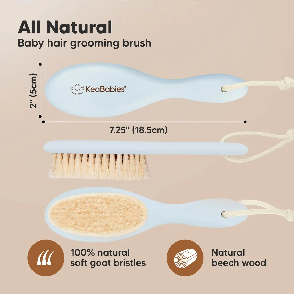 KeaBabies Wooden Baby Hair Brush for Toddler, Infant Cradle Cap | Gentle Goat Hair Bristles (7.25" x 2") - view 2